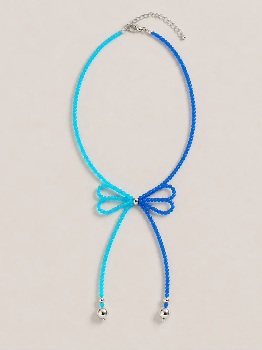 New! Colorful Blue Beaded Bow Necklace NWOT 5067